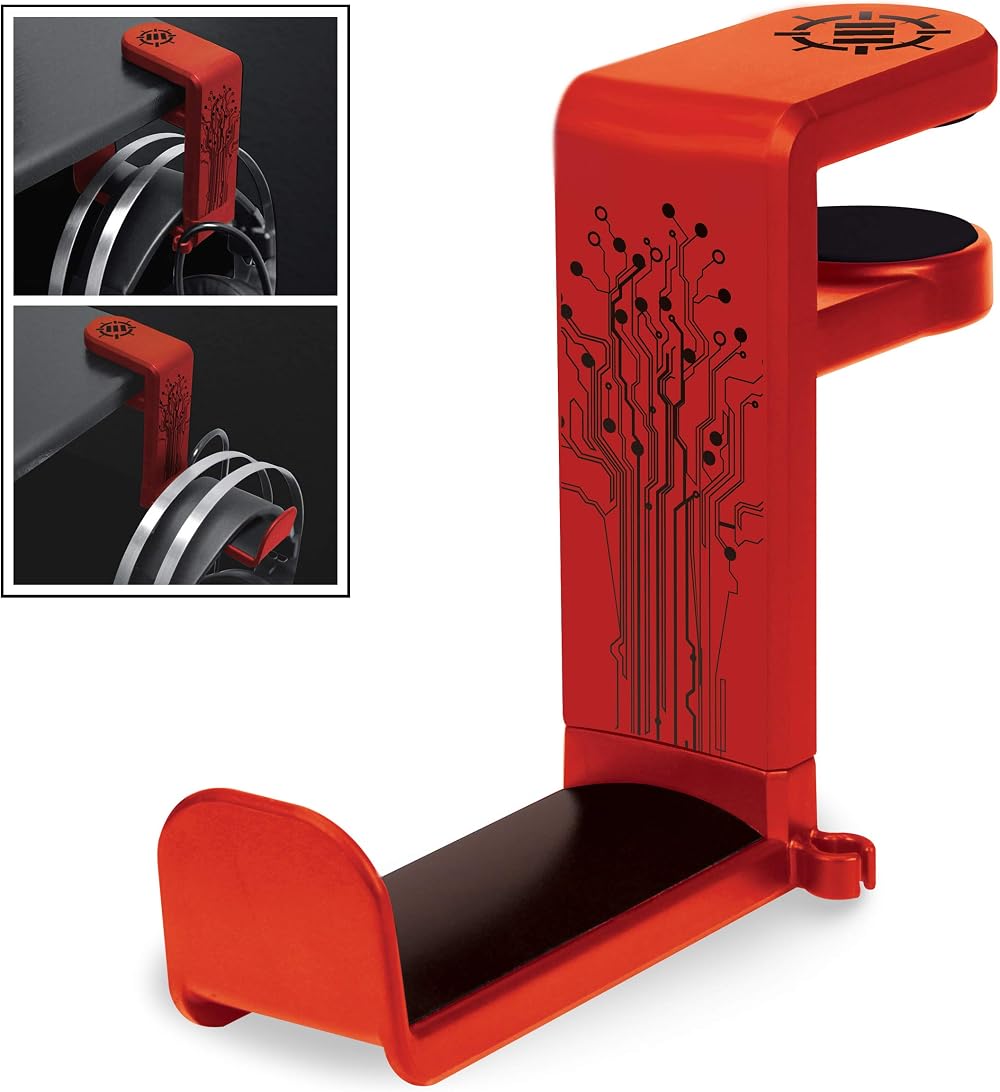 ENHANCE PC Gaming Headset Hook Holder Hanger Mount Red 360 Rotating Arm Under