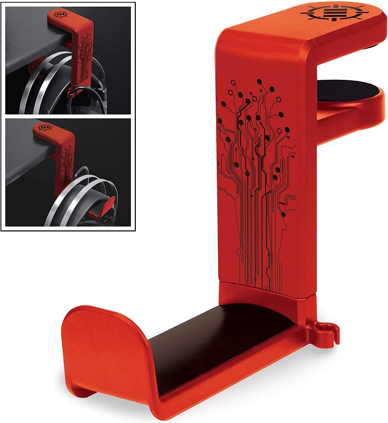 ENHANCE PC Gaming Headset Hook Holder Hanger Mount Red 360 Rotating Arm Under