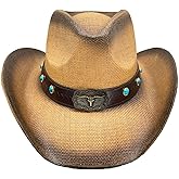American Western Straw Cowboy Hat Men's Womens Hard Patriotic Classic Hard Shell Sun Protection Hats