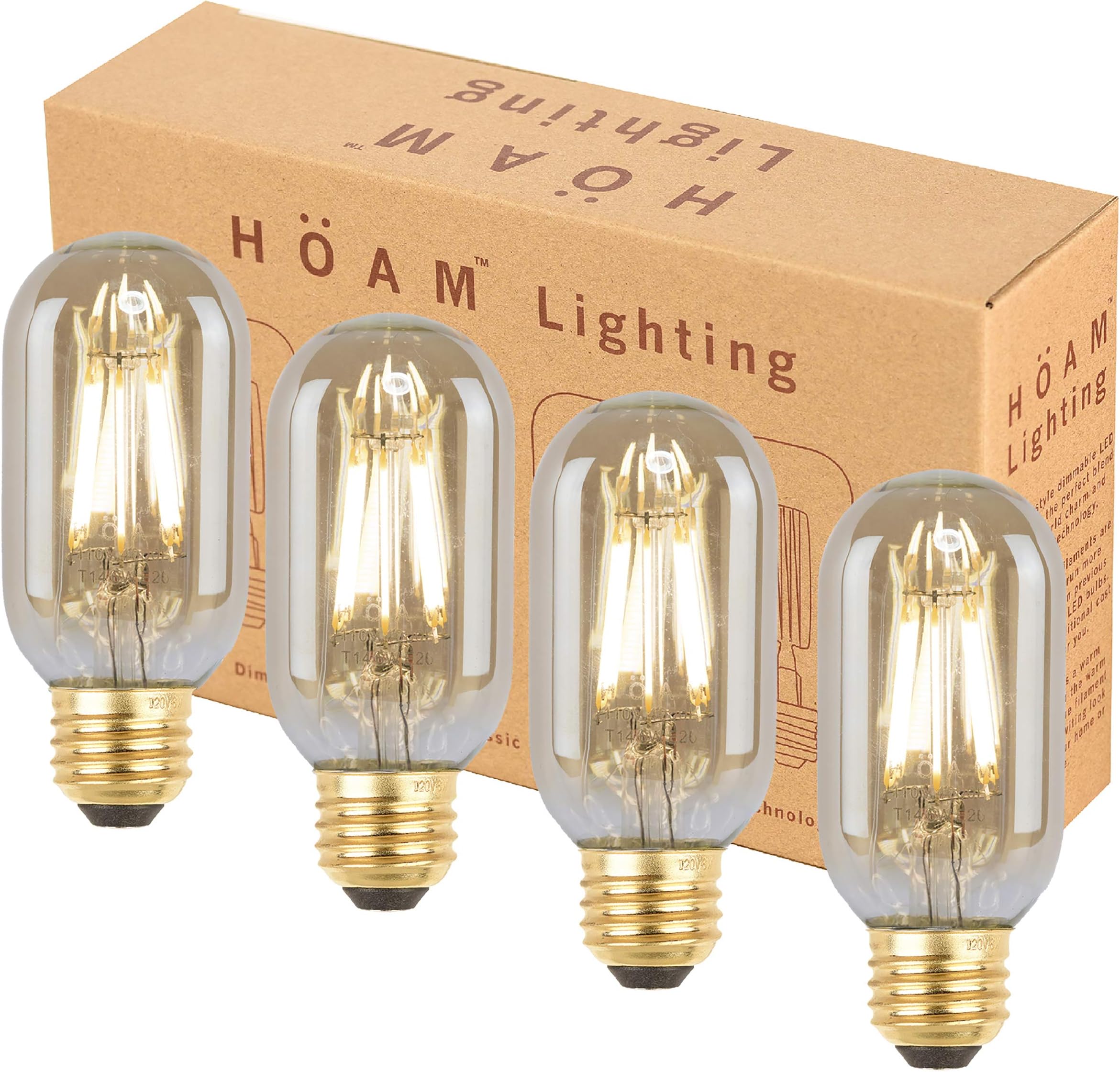 HOAM Lighting 4 Pack Dimmable Edison Bulb 6W LED is 60 Watt Incandescent Equivalent T45 4000K Warm White Color Temperature Energy Efficient 110V 120V