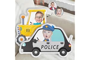 Kids Riding Vehicle Personalized Photo Custom Shaped Pillow, Boy Room Decor, Nursery Decor, Construction Trucks with Personal