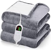 greenoak Heated Blanket Electric Throw 50"X60", Heating Blanket with 10 Heat Levels 1/2/4/6/8 Hours Auto-Off,Fleece Soft Sherpa Blanket,Gifts for Grandma Mom Seniors, Misty Grey