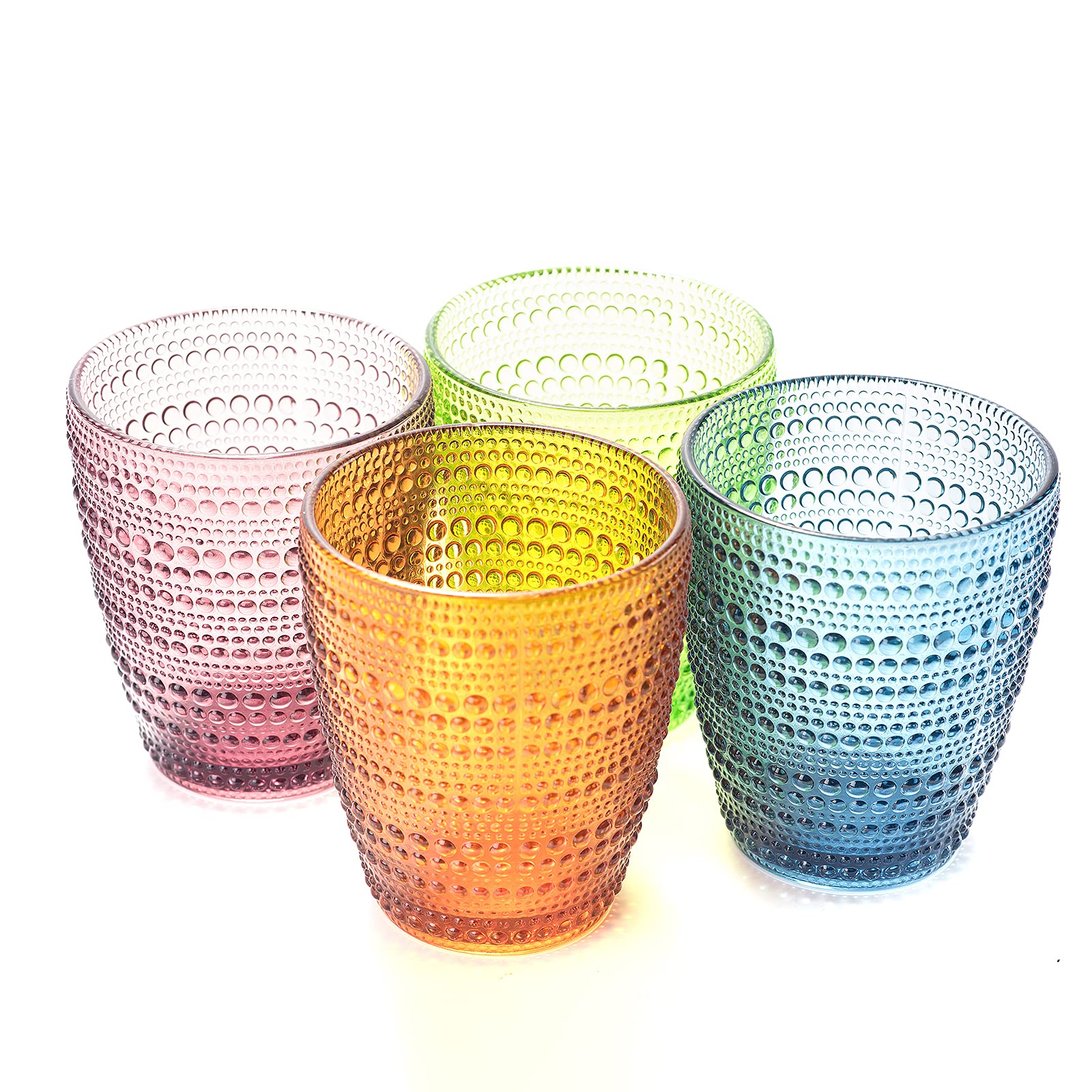 Photo 1 of *****3 COLORED GLASSES****TIMEFOTO Drinking Glasses Set of 4 Colored Glass Cups Heavy Vintage Glassware 10 Oz for Water Juice Milk