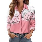 Zeagoo Button Down Shirts for Women Dressy Floral Printed Long Sleeve Blouse Business Casual Work Tops
