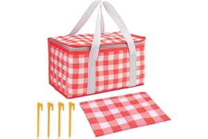 Huakaile Insulated Picnic Baskets 13.8 * 7.9 * 7.9 in with Disposable Picnic Blanket 70.9 * 70.9 in, Portable Waterproof Insu