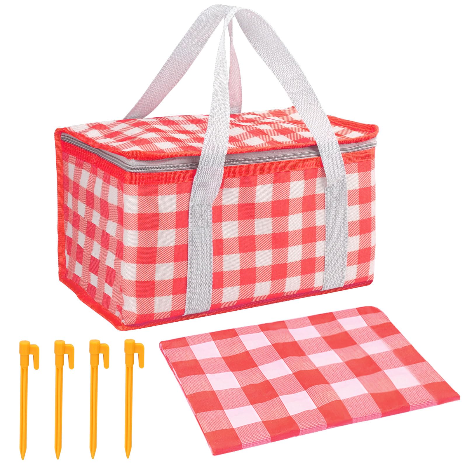 Huakaile Insulated Picnic Baskets 13.8*7.9*7.9 In with Picnic Blanket 70.9*70.9 In, Portable Waterproof Insulated Bags, Cooler Bags Beach Bags for Hot or Cold Outdoor Activity Beach Camping (Red)