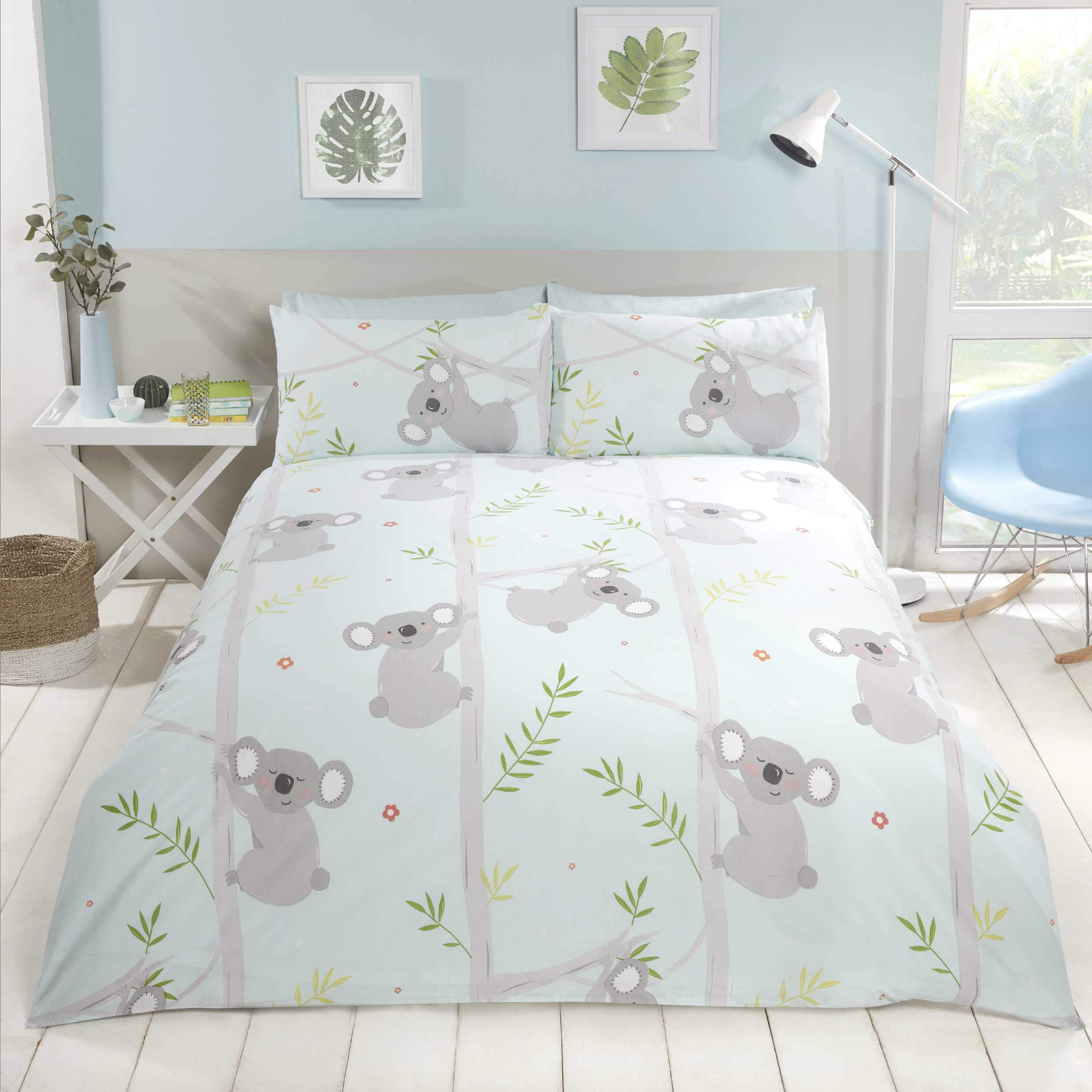 Rapport Home Koala Fun Duvet Cover Set for Kids & Boys - King Size 135x200cm - Soft Polycotton Printed Bedding with Pillowcases