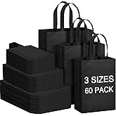 Zhehao 60 Pack Reusable Grocery Bags Non Woven Tote Bags 3 Sizes Shopping Bag with Handles Foldable Gifts Bag 9.8x13.8 & 11.8x15 &13.8x16.1 Inch(Black)