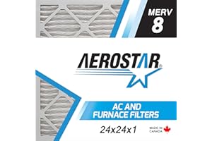 Aerostar 24x24x1 MERV 8 Pleated Air Filter, Made in Canada, 12-Pack
