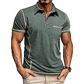Mens Casual Polo Shirts Athletic Short Sleeve Classic Button Tees Slim Fit Shirt with Pocket