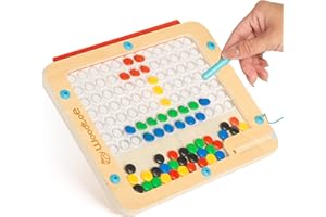 Woodtoe Wooden Magnetic Drawing Board for Kids | Montessori Magnetic Dot Board for Toddlers 3 4 5 6 Years Old | Magnetic Doodle Board with Dots Travel Birthday Toys