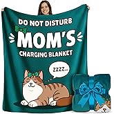 FILO ESTILO Mom is Charging Blanket - in Gift Ready Packaging | Cozy Dyed Fleece Throw Blanket 50"x60" - Unique Mom Gift for Couch or Bed | Special Present from Daughter or Son