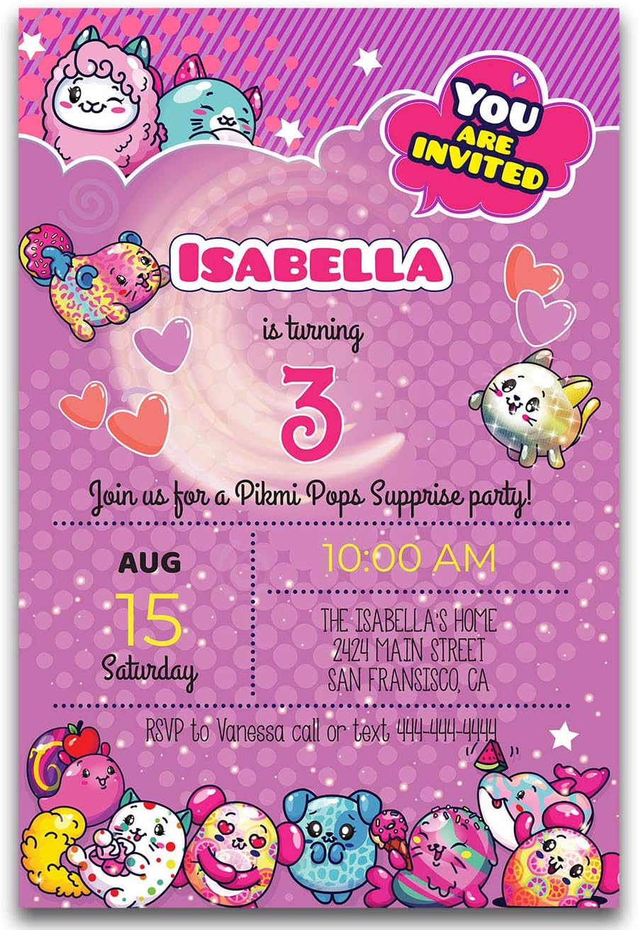 Set of 10 Personalized Birthday Invitaton Cards pikmi pops Surprise Digital Download Available (Digital Download)