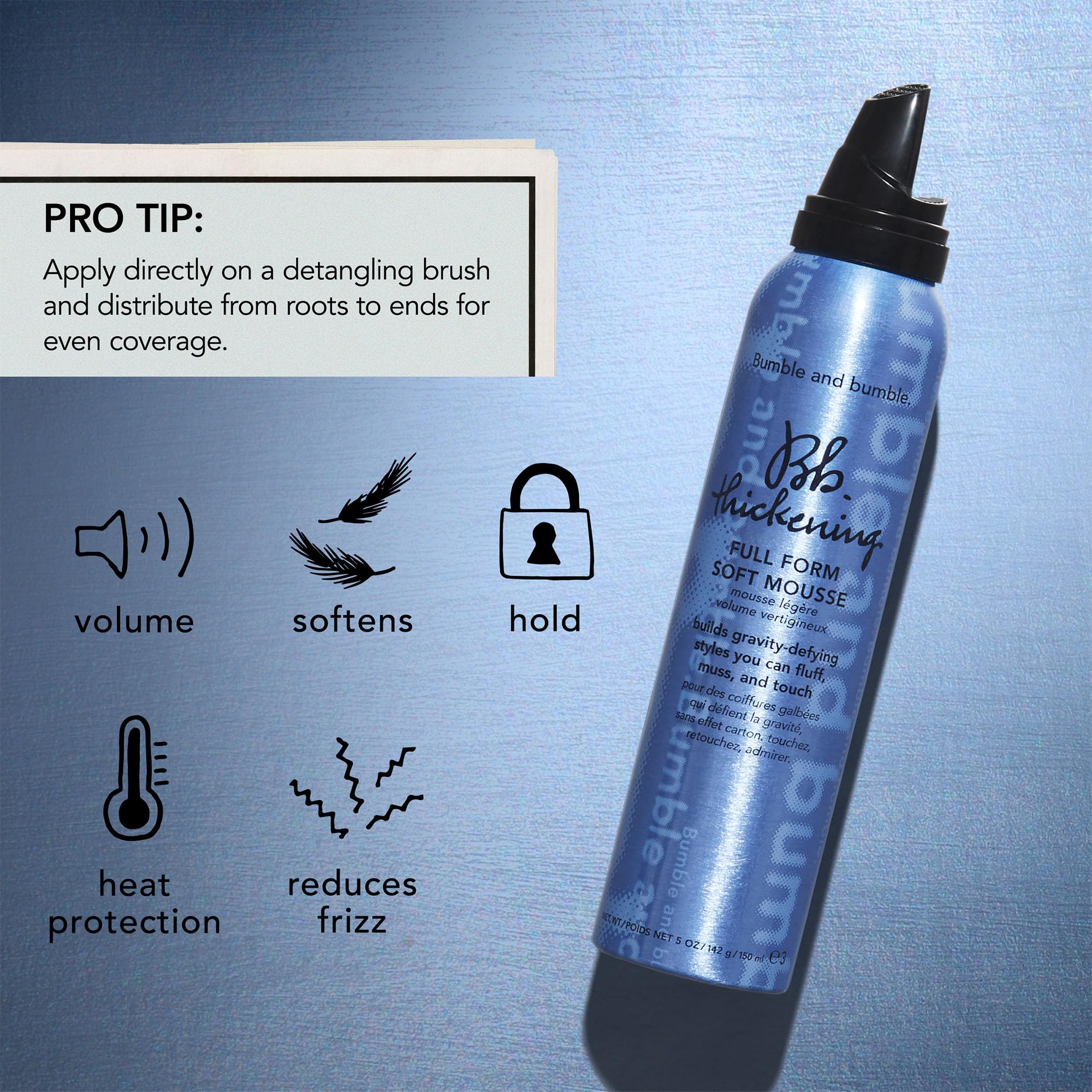 Bumble and bumble. Thickening Full Form Soft Hair Mousse | Heat Protection | Softening + Defining | Straight to Wavy, 5 Ounce