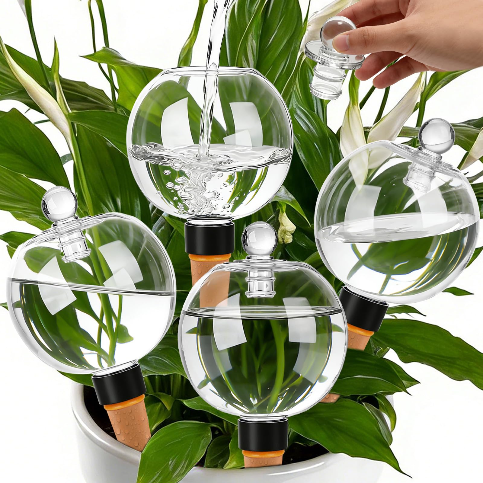 View 1 of 4 Pack 17.5 oz Plant Watering Globes with Covers Self Watering Planter Insert Top Fill Plastic Water Bulbs for Indoor and Outdoor Plants Watering Devices