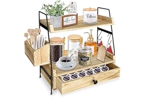 Megsooul Coffee Bar Accessories and Organizer Countertop, Coffee Station Organizer Kitchen Counter Shelf Organizer,Coffee Condiment Storage,Cup Lid Holder Countertop Shelf for Bathroom (Multi-color)
