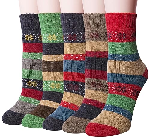 Chalier Finery 5 Pairs Womens Socks Wool Thermal Warm Knitting Ladies Socks for Winter Christmas Gifts for Women SIZE UK 4-8