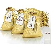 DOYIDE 100Pcs Gold Drawstring Gift Bags, 6x8n Jewelry Bags Drawstring Pouches, Shiny Wedding Party Favor Bags, Sachet Bags Empty for Birthday Party Christmas Baby Shower Candy Favors
