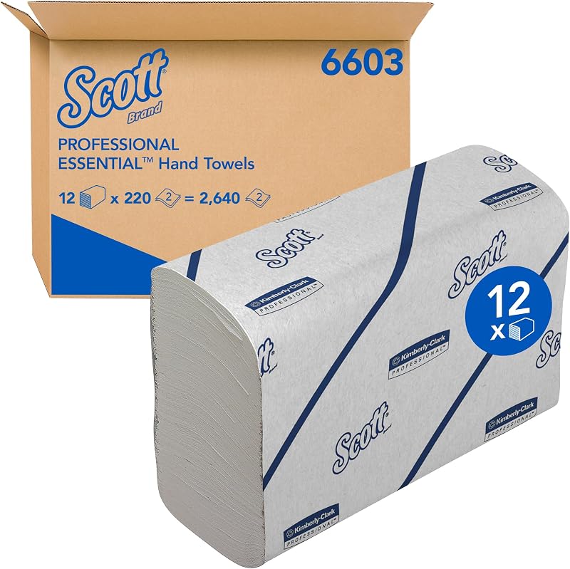 Scott Essential Hand Towels 2-Ply White 21.2 x 18.6 cm 12 clips x 220 sheets