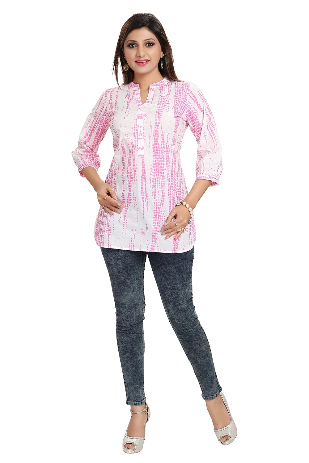 dragaon- white and pink cotton shibori print women short kurta