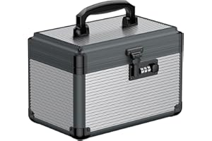 Uniclife Medicine Lock Box, 9.5" x 6" x 6.5", Portable Medication Lock Box with Combination Locks & Handle, Metal Lockable St