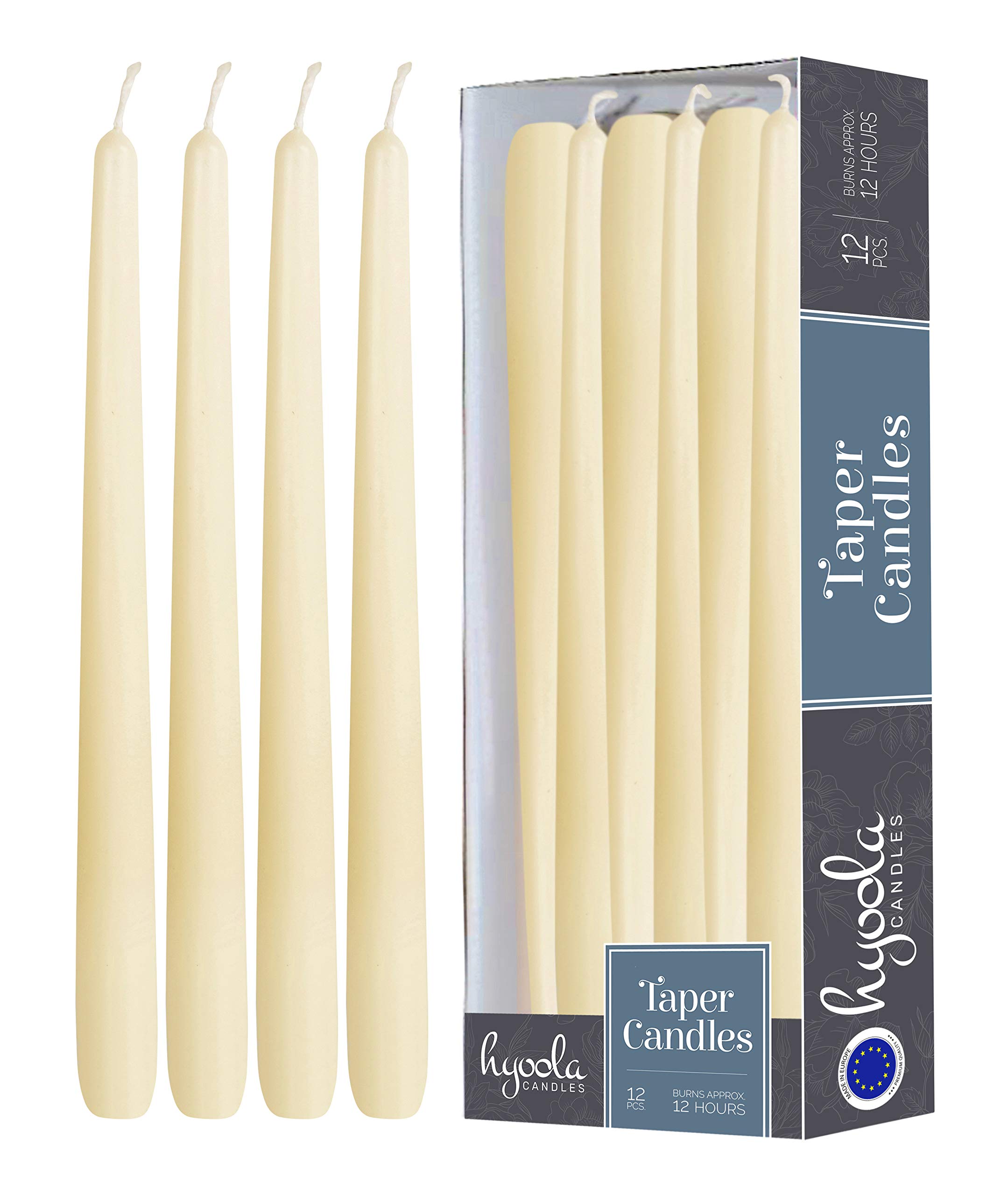 Hyoola Wool White Taper Candles - 350 mm (14 Inch) Unscented Dripless Taper Candles - 12 Hour Burn Time - 12 Pack