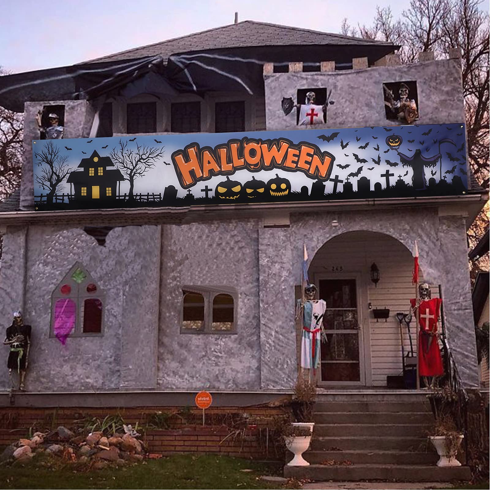 Extra Large Halloween Banner Halloween Party Banner Happy Halloween Banner Halloween Yard Signs Decoration Durable Halloween Banners Hanging Sign Halloween Garden Yard Decor, 9.84 x 1.64 Feet