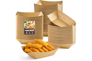 ZORRITA 1/2 Lb Small Paper Food Trays, 120 Pack Disposable Food Boats Mini Brown Paper Serving Baskets for Party Nachos Fries Tacos Snacks Treats