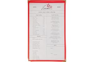 Ylittaa Menu Covers, Single Page, 1 Pocket, 2 View, for 8.5" x 14" Legal Size Paper, Pack of 6, Red Edging + Gold Metal Corner, Made with Leatherette & Vinyl