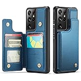 Vinich for Samsung Galaxy S21 Ultra Wallet Case with Card Holder, RFID Blocking Credit Slots Kickstand Shockproof Phone Cover Fit for Galaxy S21 Ultra 6.8" Blue