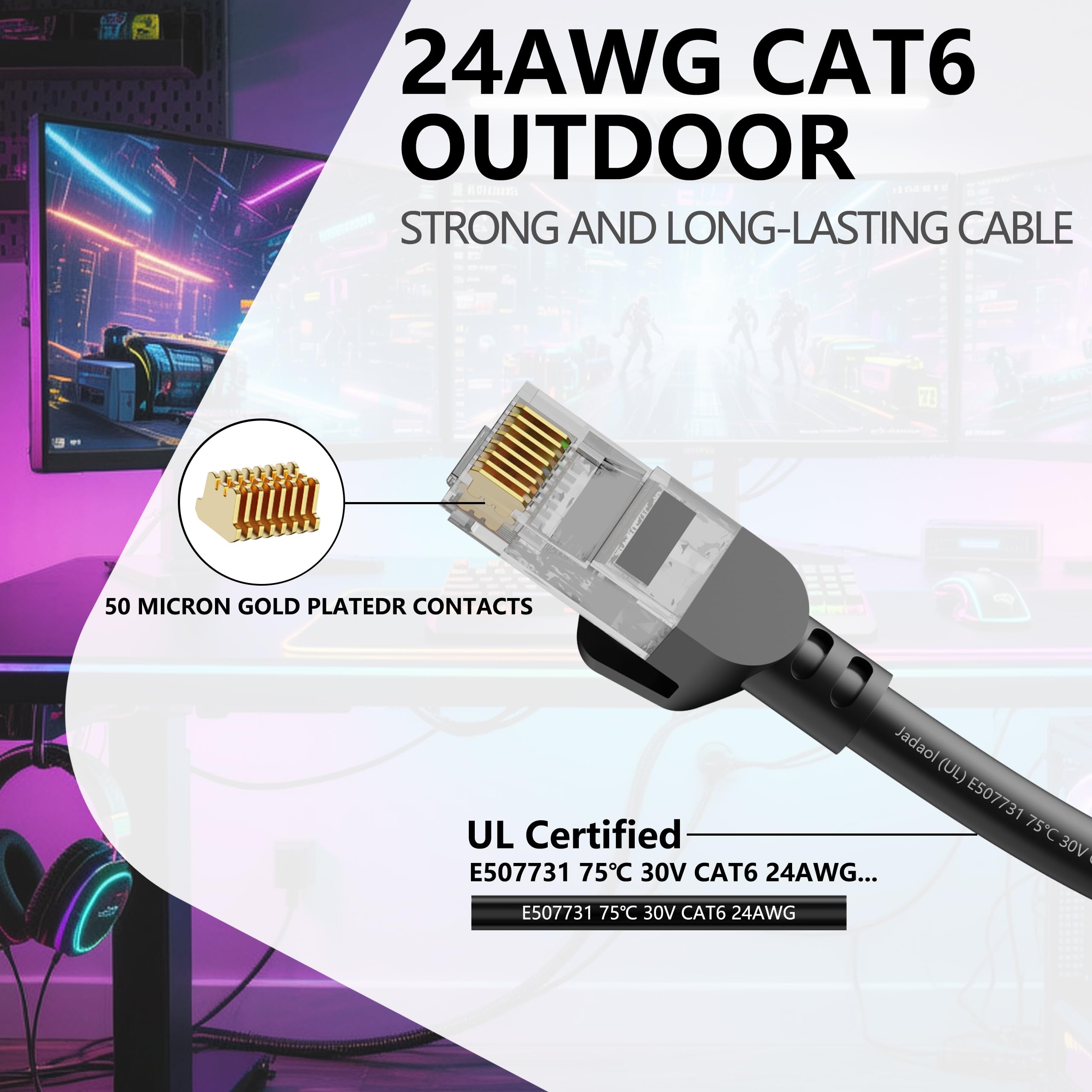 Condition photo showing New/Like New for jadaol cat 6 ethernet cable 150ft (45.72m), outdoor&indoor, support cat8/7 network lan cable, 10gbps