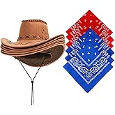 SATINIOR 12 Pcs Halloween Western Cowboy Hat and Bandanna Cowboy Party Bandannas Pack Western Faux Felt Farmer Hat for Carnival Costume Accessories Cosplay Fancy Dress Party Favorite