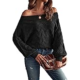 Verdusa Women's Off The Shoulder Knit Sweater Tops Long Sleeve Pullover Sweaters Spring Brunch Outfits