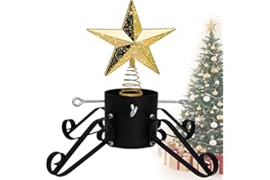 10FT Christmas Tree Stand for Real & Artificial Trees, 24" Base Holds up to 10 ft Live Trees & 3D Tree Topper with Timer, 20 