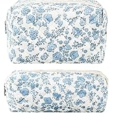ZLFSRQ 2Pcs Floral Makeup Bag Cute Quilted Makeup Bag Preppy Pencil Pouch Small Cosmetic Bags Aesthetic Travel Toiletry Bags Preppy Pen Pouches Makeup Pouch for Purse Zipper Skincare Storage Organizer