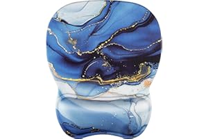 MROCO Ergonomic Mouse Pad with Gel Wrist Rest, Comfortable Mousepad with Smooth Wrist Support Surface and Non-Slip PU Base for Pain Relief, Computer, Laptop, Office & Home, 9.4 x 8.1 in, Blue Marble