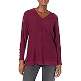 Anne Klein Women's V Neck Long Sleeve Sweater with Buttons