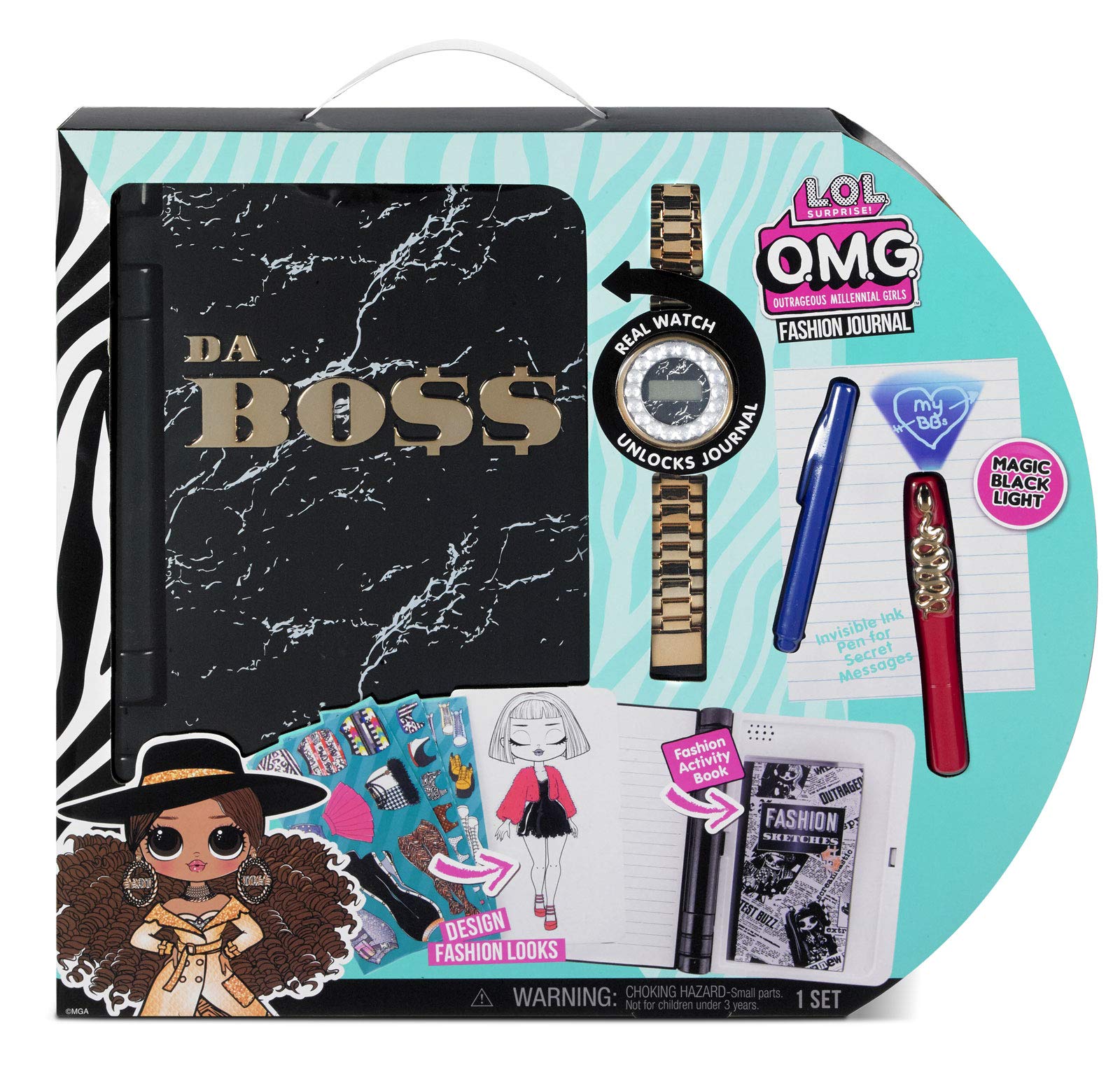 LOL Surprise OMG Fashion Secret Journal - Personal Diary with Invisible Ink Pen, Electronic Password & Watch key