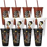Ovveroche 12 Pcs African American Cups with Lids and Straws, 24 oz Black Women Drinking Cups Black Owned Inspirational Gift for Women Lady