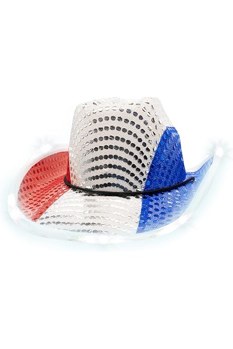 Blue Sequin Light Up LED Cowboy Hat 