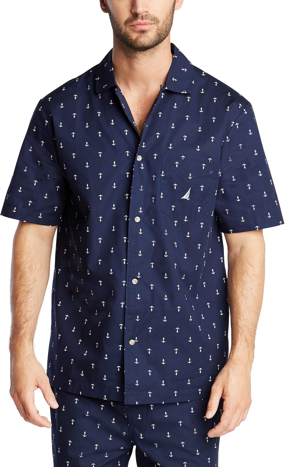 Nautica Men's Short Sleeve 100% Cotton Soft Woven Button Down Pajama Top at  Men’s Clothing store