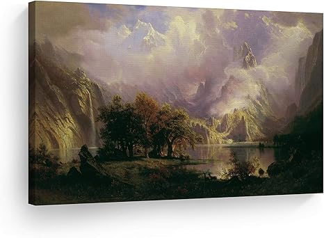 Amazon Com Smile Art Design Rocky Mountain Landscape Albert Bierstadt Classic Art Canvas Print Famous Fine Art Oil Painting Reproduction Canvas Wall Art Home Decor Ready To Hang Made In The Usa 30x40