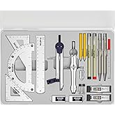 Nicpro 20PCS Professional Geometry Set with Case, Drafting Tools with Protractor and Compass, Metal Rulers, Triangles, Pens, 