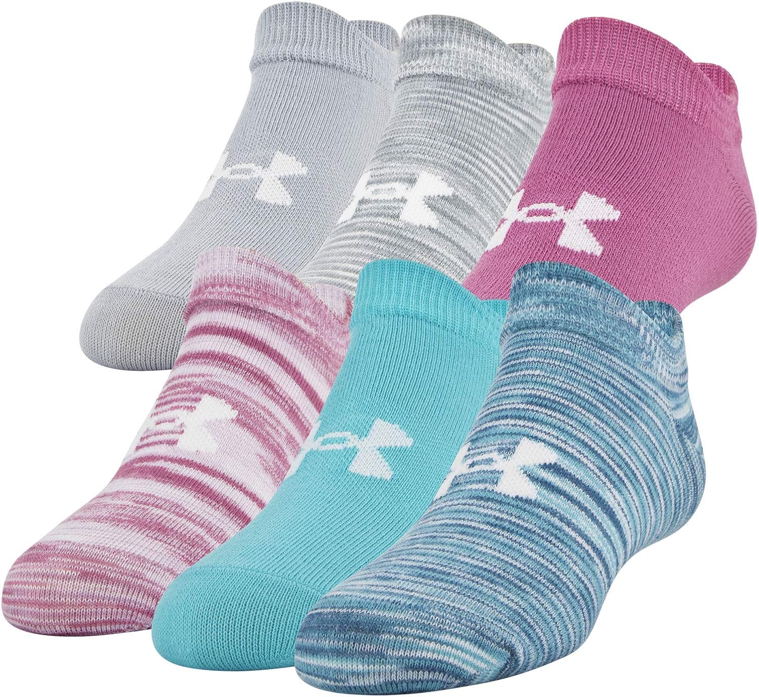 Under Armour Youth Essential 2.0 No Show Socks, 6-Pairs , Breathtaking Blue/Assorted , Shoe Size: Youth 13.5K-4Y: Clothing