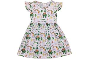 NEBLJGO Baby Toddler Little Girls St. Patricks Day Shamrock Clover Pearl Flutter Sleeve Dress