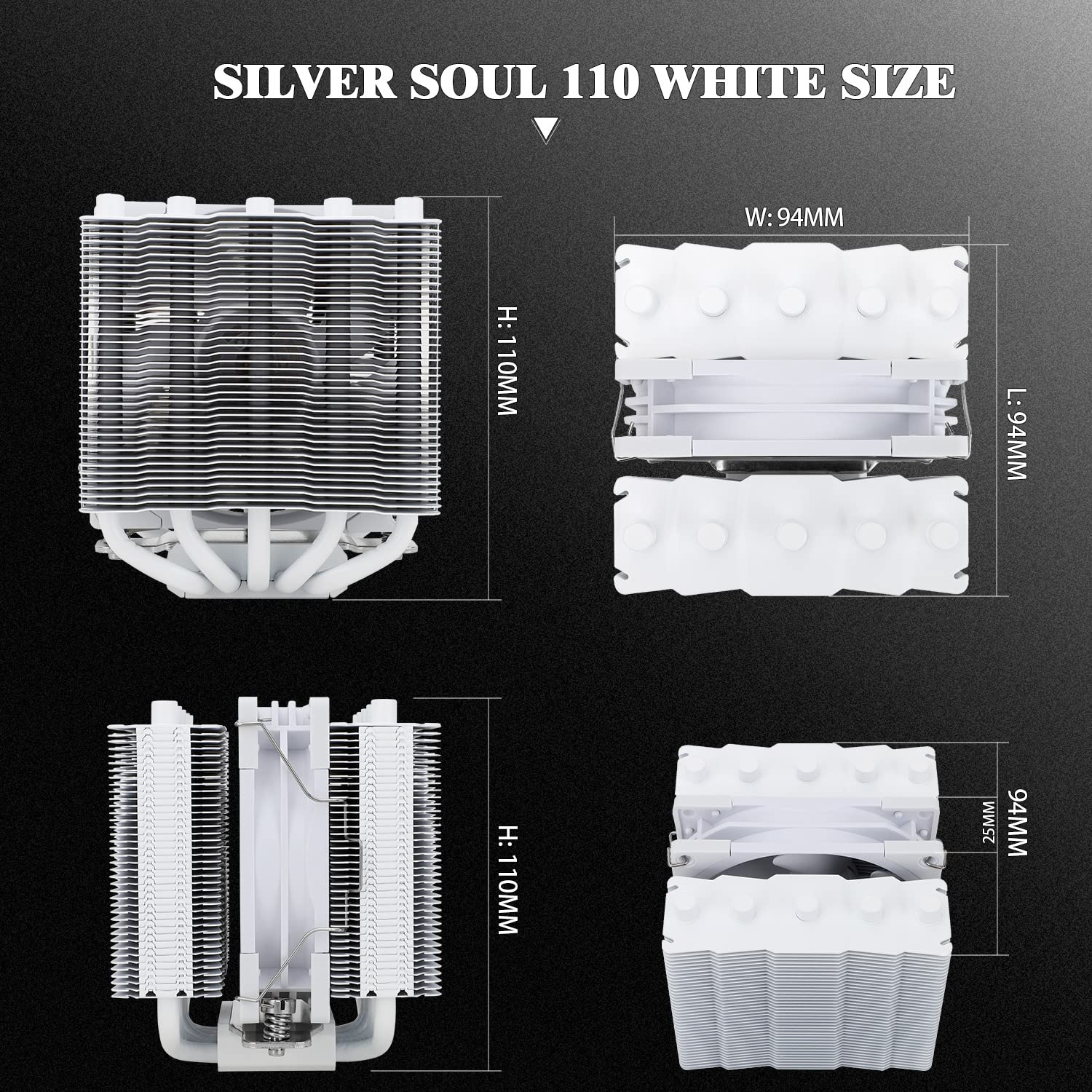 Thermalright Silver Soul 110 White Dual Tower CPU Air Cooler, 5x6mm Heat Pipes, TL-B9W PWM Fan, Aluminium Heatsink Cover, AGHP Technology, for AMD AM4/AM5 Intel 1700/1150/1151/1200/2066