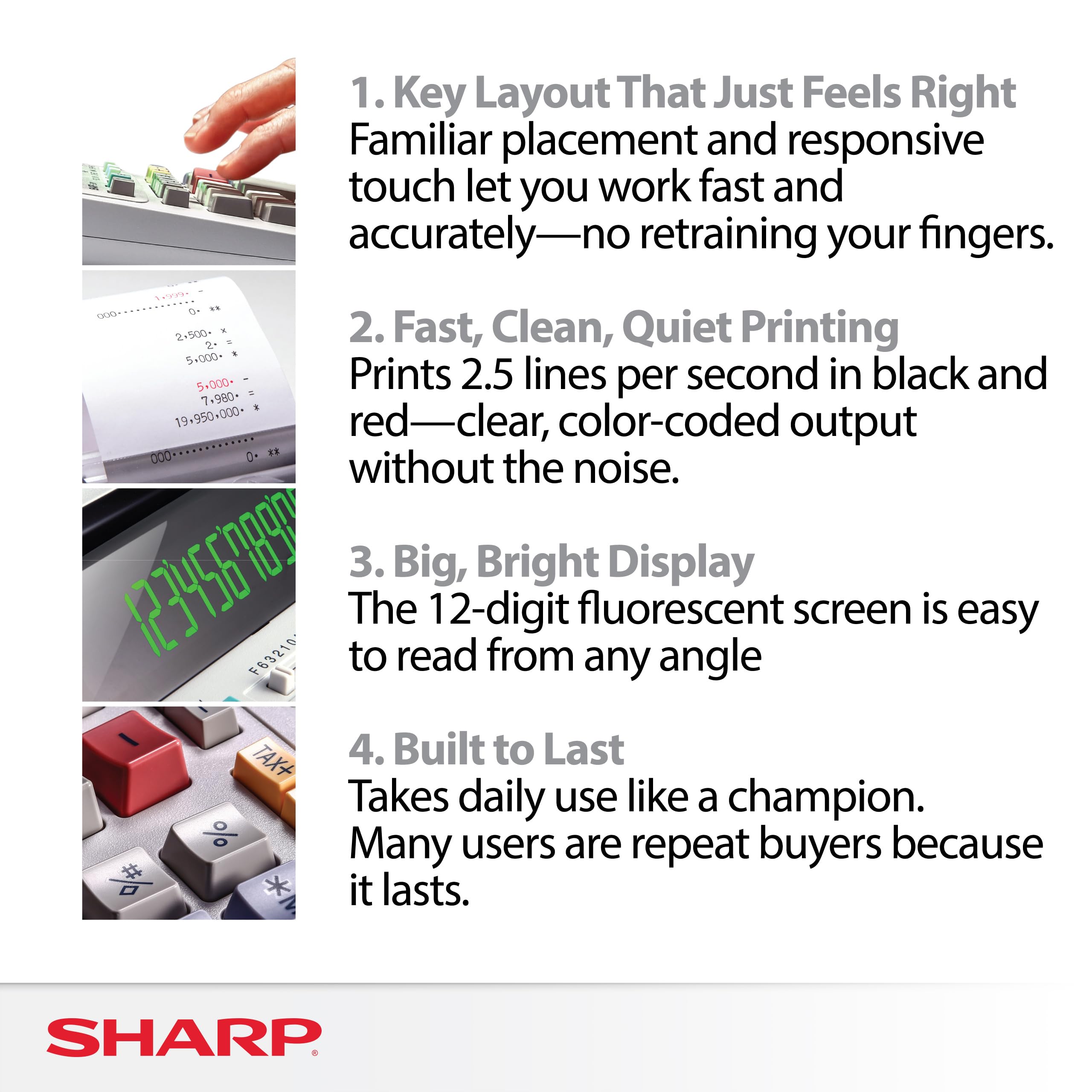Sharp EL-1801V Ink Printing Calculator, 12-Digit LCD, AC Powered, Off-White, Ideal for Business & Office Use, Easy-to-Read Display & Durable Design