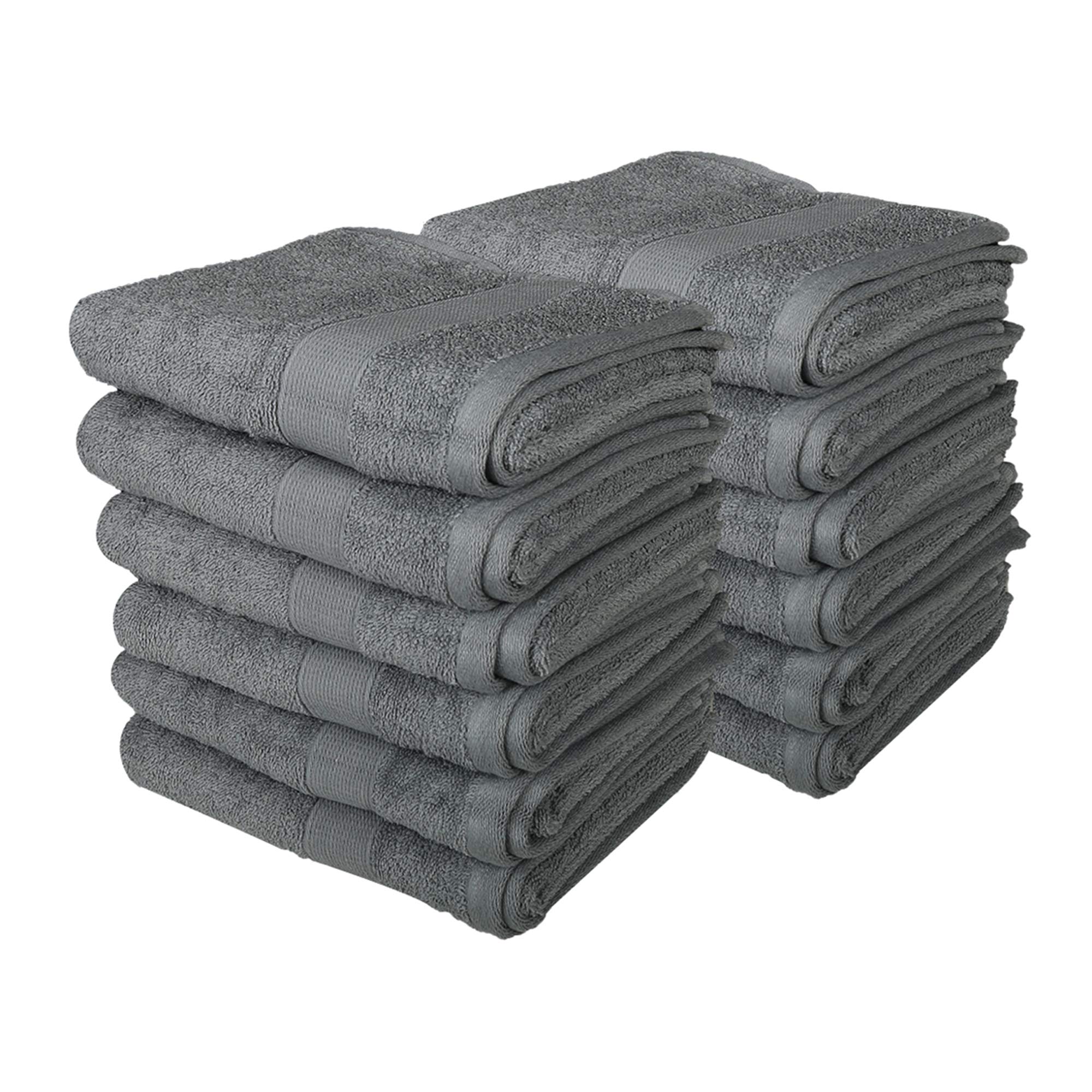 Pack of 12 Grey Hand Towels for Gym Yoga Spa - 71 x 41 cm Pure Soft Cotton Highly Skin Breathable Durable and Absorbent Luxury and Comfortable Cloth Fabric for Daily Use