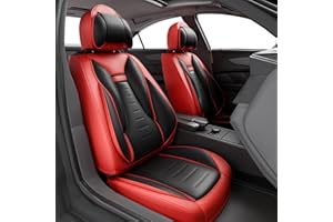 ASLONG 5PCS Angel Wings Front and Back Car Seat Covers Auto Interior Accessories with Water Proof Nappa Leather for Cars SUV Pick-up Truck Universal Comfortable and Breathable (Full Set, Martha Red)