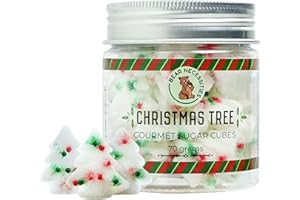 Bear Necessities Gourmet Sugar Cubes – Christmas Tree Sugar Cubes w/ Festive Red & Green Sprinkles – Handcrafted w/ Pure Cane Sugar –Perfect for Coffee, Tea & Cocktails – Hostess Gift & Bar Accessory - 70g Jar - About 35 Cubes